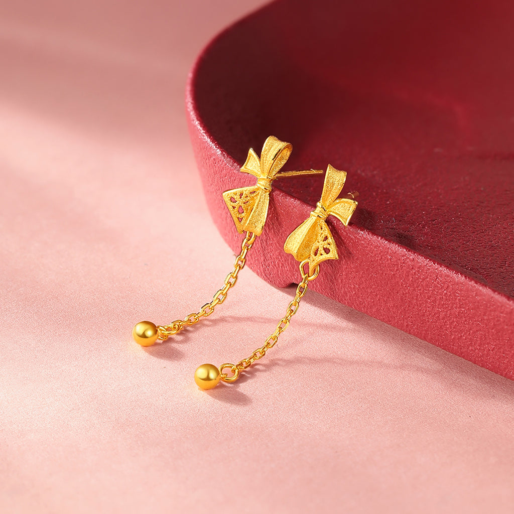 999 24K Gold Earrings Bow 1.8-2.2g A0912513