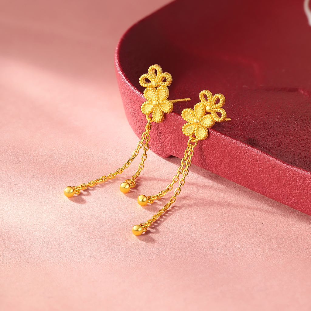 999 24K Gold Earrings Flower 3.4-3.8g A0912528