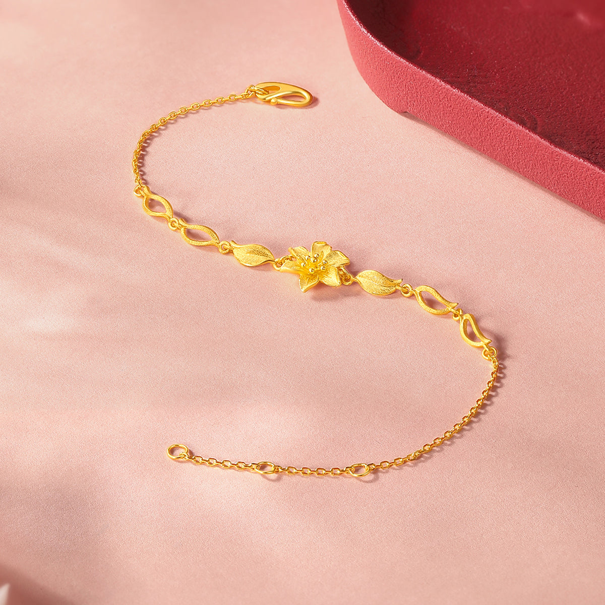 999 24K Gold Chain Bracelet Flower 4.3-4.9g A0712514