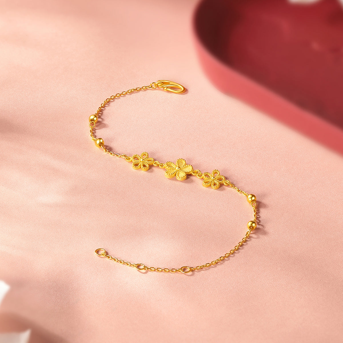 999 24K Gold Chain Bracelet Flower 4.2-4.7g A0712526
