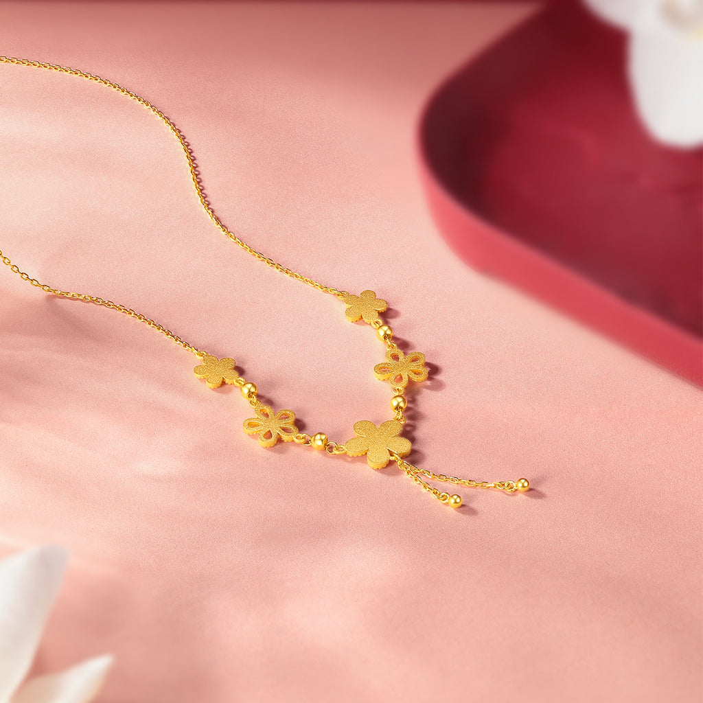 999 24K Gold Pendant Necklace Flower 8.4-9.4g A0612525