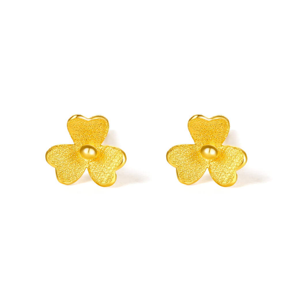 999.9 24K Gold Earrings Clover 0.5-0.7g AC090379