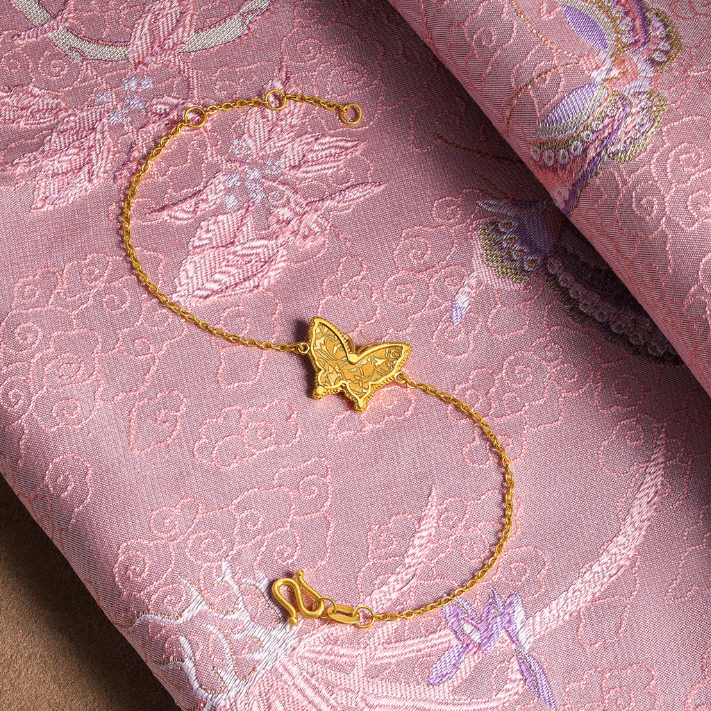 "Chinese Culture Collection - Song Brocade" 24K Gold Chain Bracelet Diamond Butterfly 4.3-6.3g W0723490