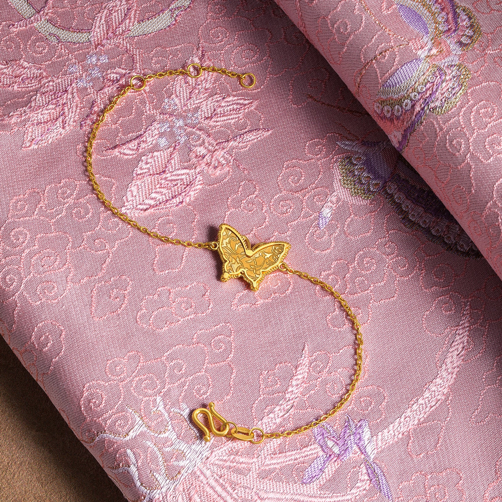 "Chinese Culture Collection - Song Brocade" 24K Gold Chain Bracelet Diamond Butterfly 4.3-6.3g W0723490