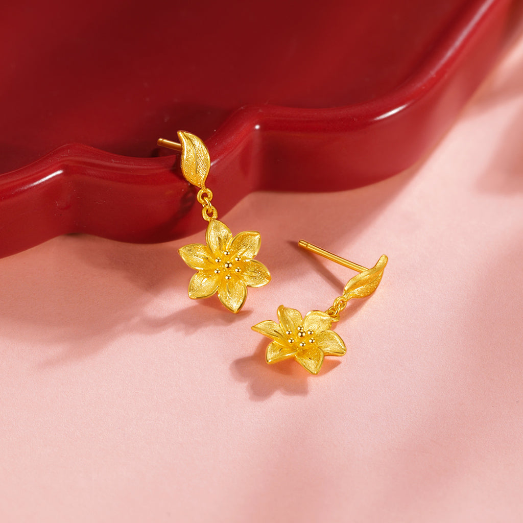 999 24K Gold Earrings Flower 3.9-4.4g A0912515