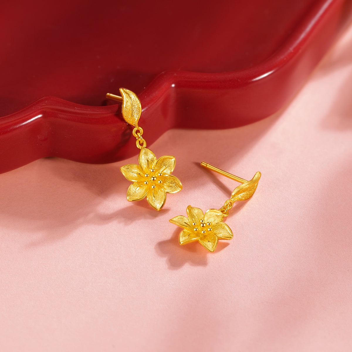 999 24K Gold Earrings Flower 3.9-4.4g A0912515