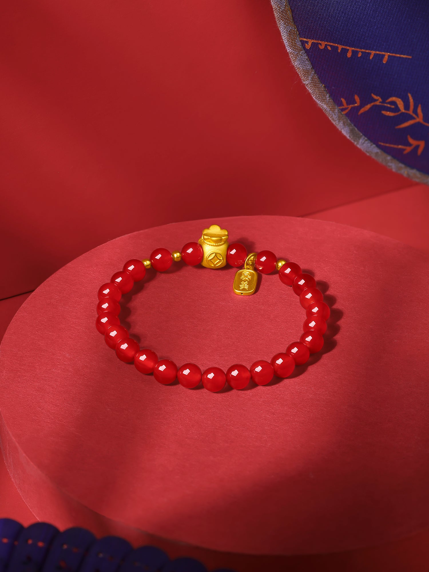 24K Gold Beaded Bracelet Agate 6-6.5mm Fortune Bag 1.4-1.7g A1910699
