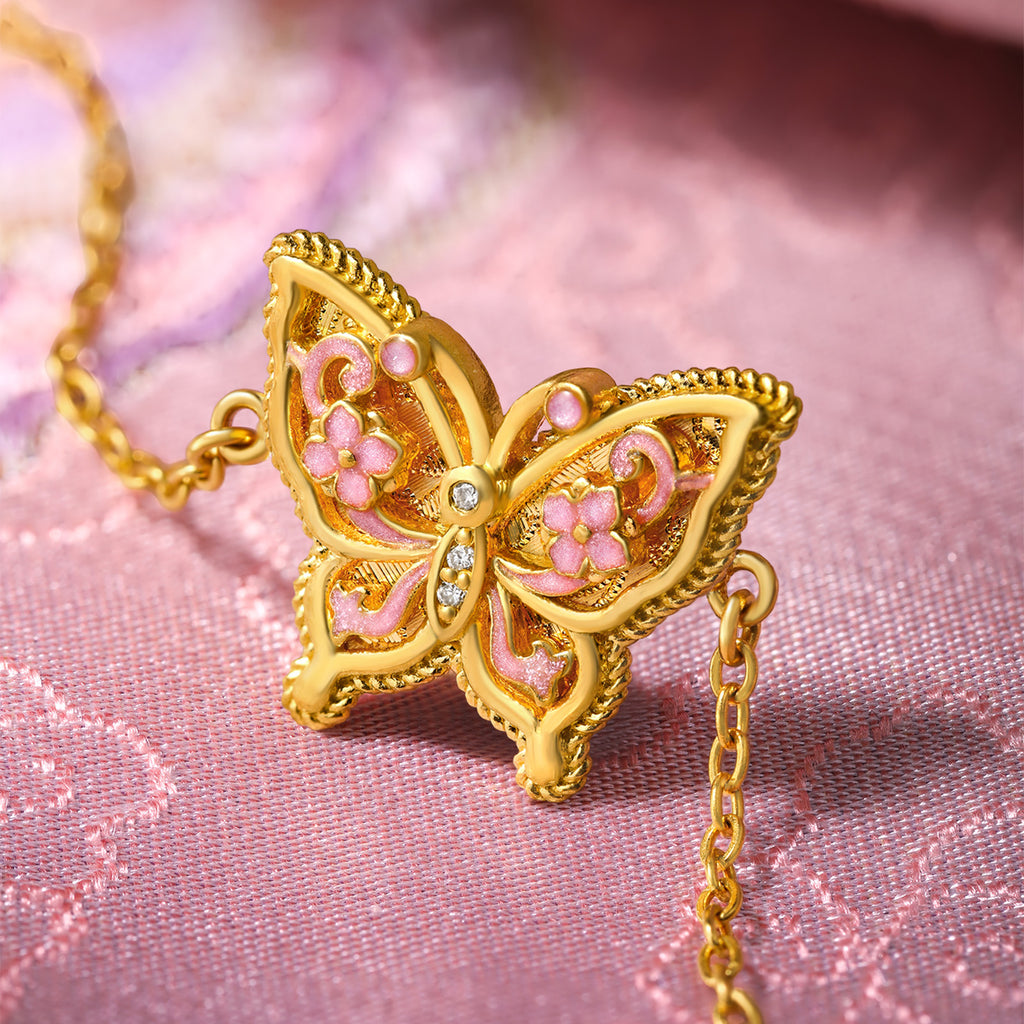"Chinese Culture Collection - Song Brocade" 24K Gold Chain Bracelet Diamond Butterfly 4.3-6.3g W0723490