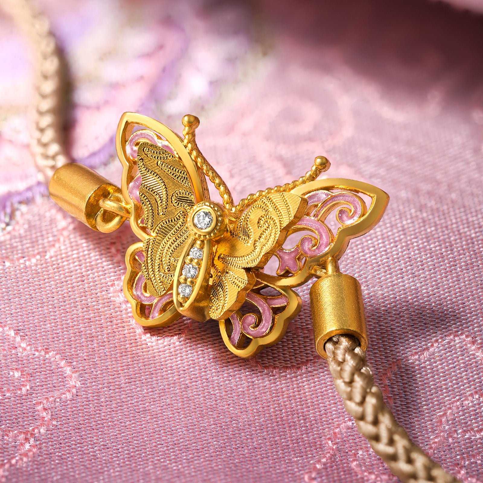 "Chinese Culture Collection - Song Brocade" 24K Gold String Bracelet Diamond Butterfly 4.6-6.6g W0723505