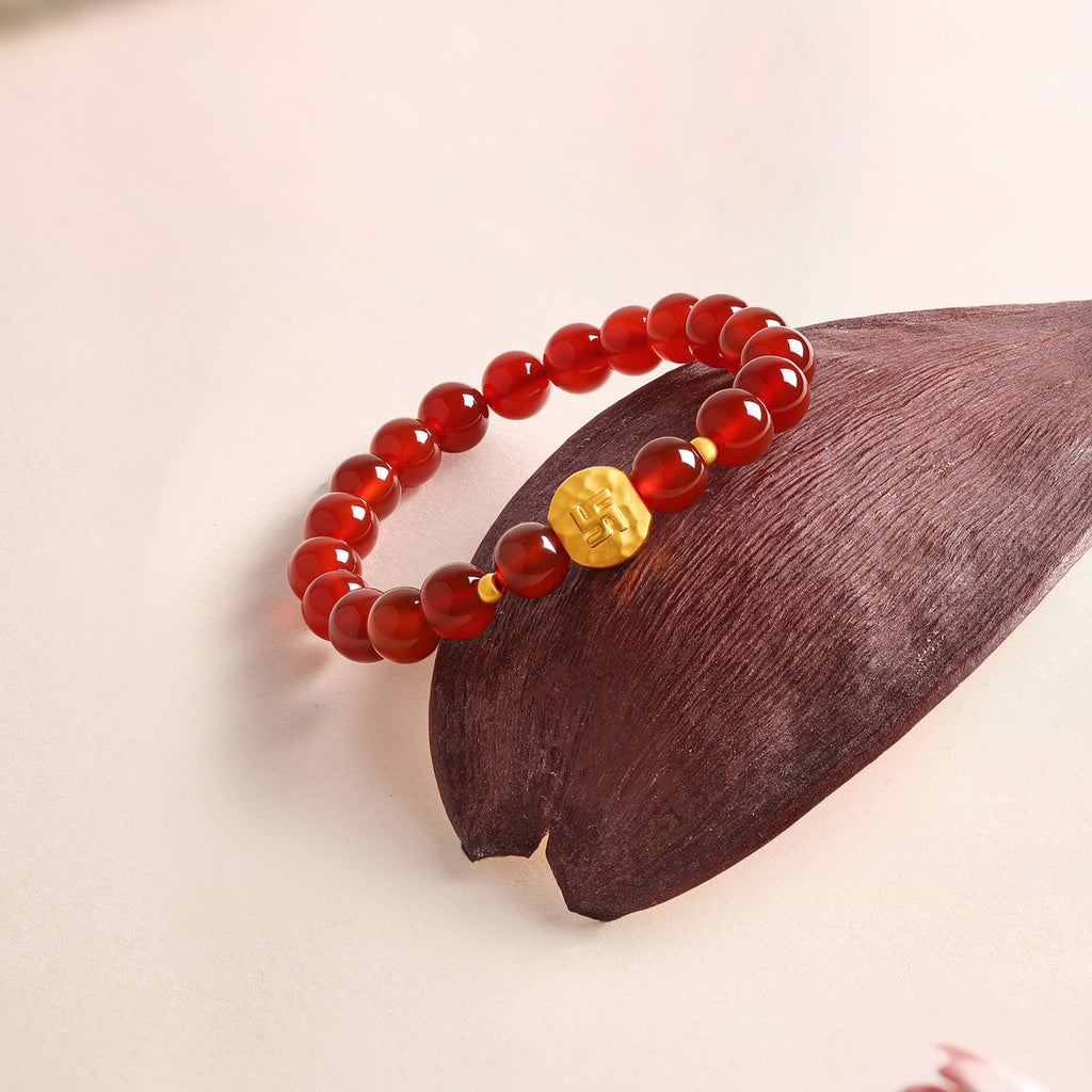 "Jiuhua Mountain" 24K Gold Beaded Bracelet Agate Ksitigarbha Bodhisattva A1915809