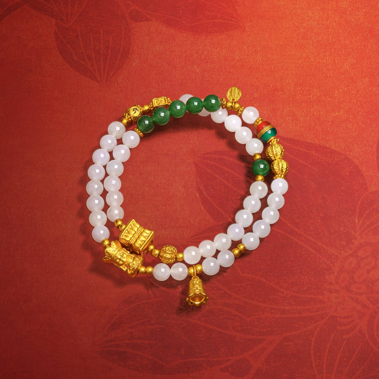 Jiuhua Mountain' 24K Gold Beaded Bracelet Heitian Jade Agate Ksitigarbha's Implements Y1915281