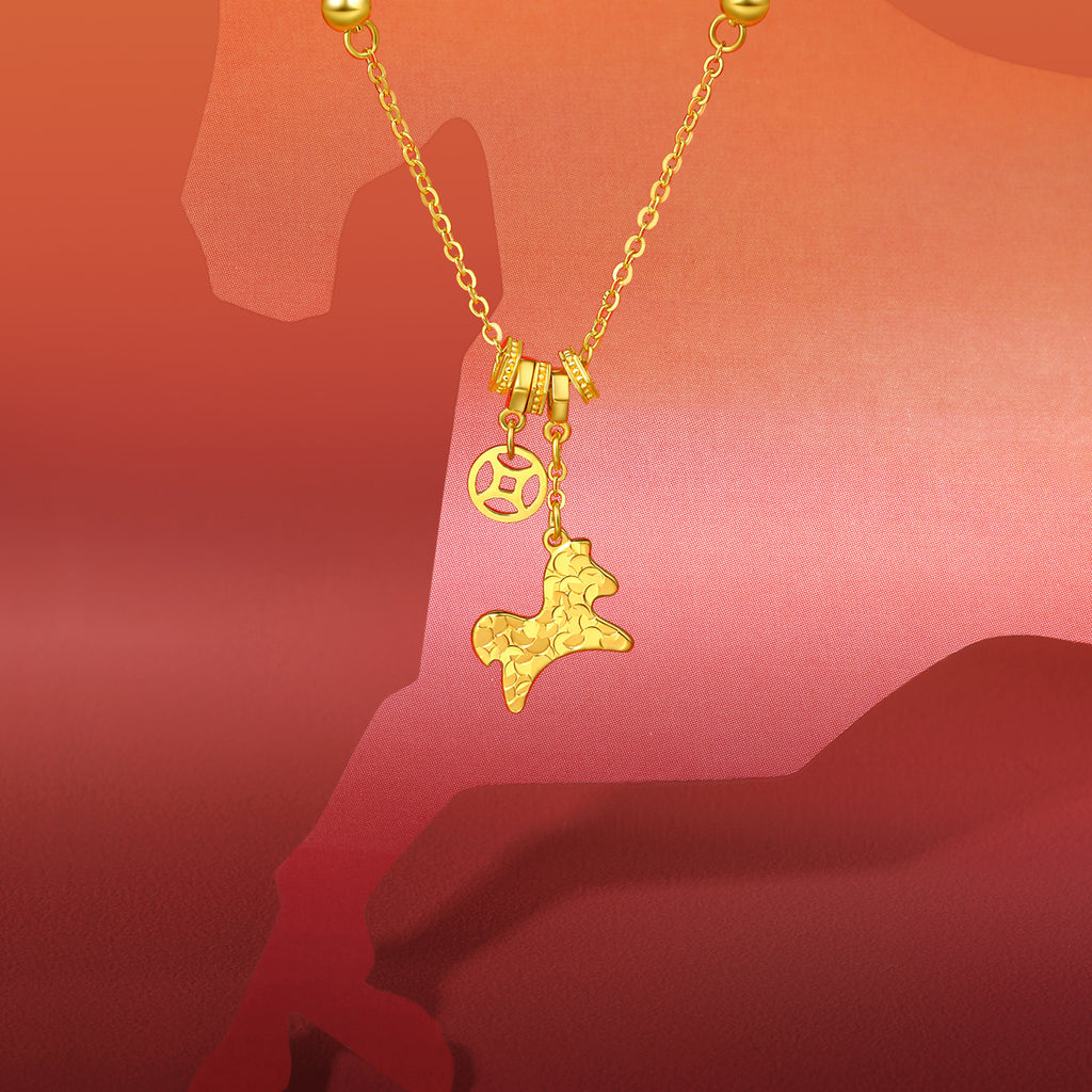 'Year of the Horse' 24K Gold Pendant Necklace Horse Coin 3.55-4g 40cm-45cm A0620944