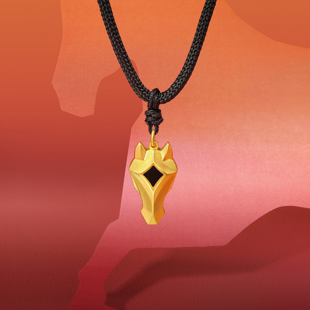 'Year of the Horse' 999.9 24K Gold Pendant Necklace Horsehead 2.71-3.01g 65cm-75cm A0420947