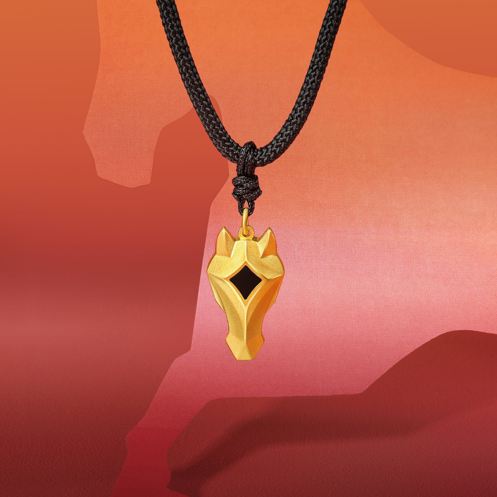 'Year of the Horse' 999.9 24K Gold Pendant Necklace Horsehead 2.71-3.01g 65cm-75cm A0420947