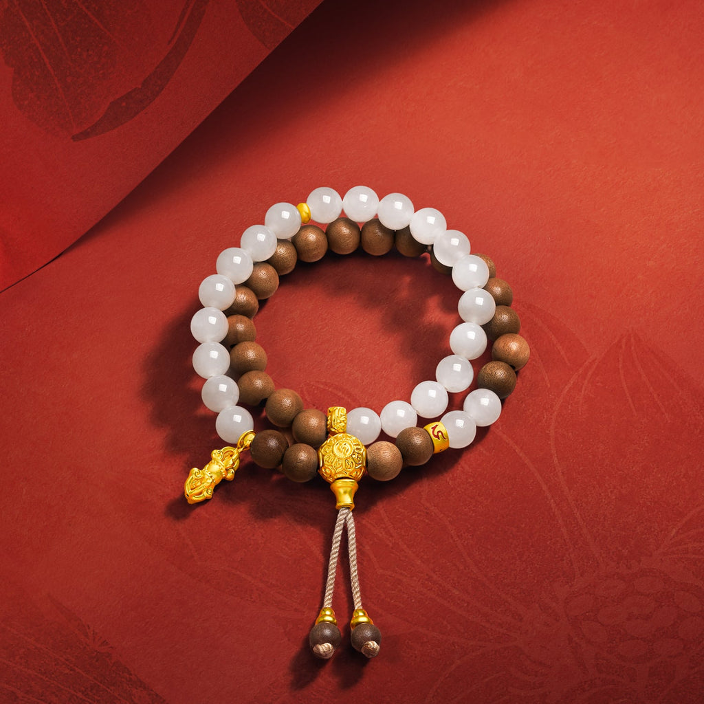 Jiuhua Mountain' 24K Gold Beaded Bracelet Heitian Jade Wood Buddhist Scripture Y1915285