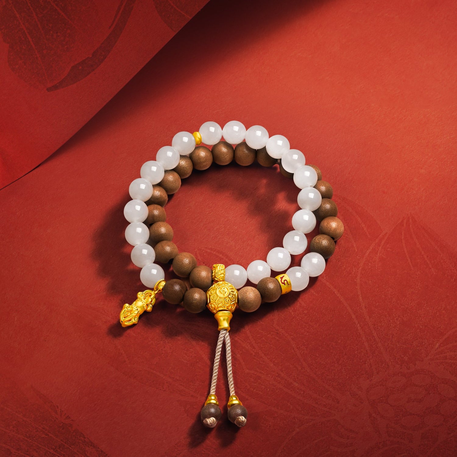 Jiuhua Mountain' 24K Gold Beaded Bracelet Heitian Jade Wood Buddhist Scripture Y1915285