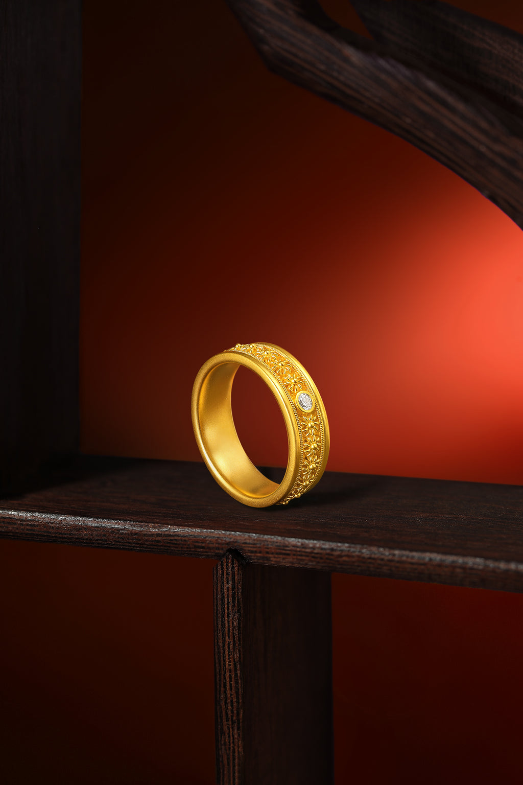 "Chinese Culture Collection - Dan Qing" 999 24K Gold Ring Diamond 0.058ct 11-14g W0150060
