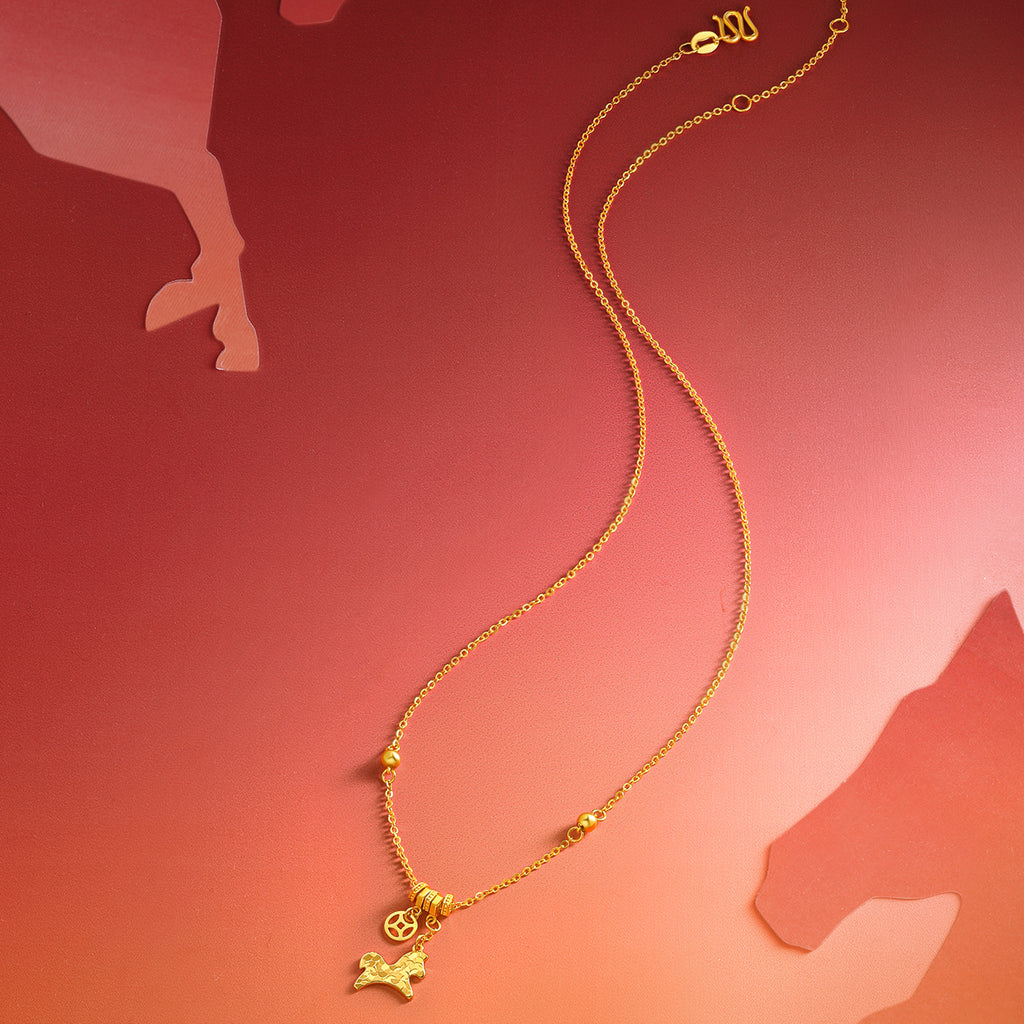 'Year of the Horse' 24K Gold Pendant Necklace Horse Coin 3.55-4g 40cm-45cm A0620944