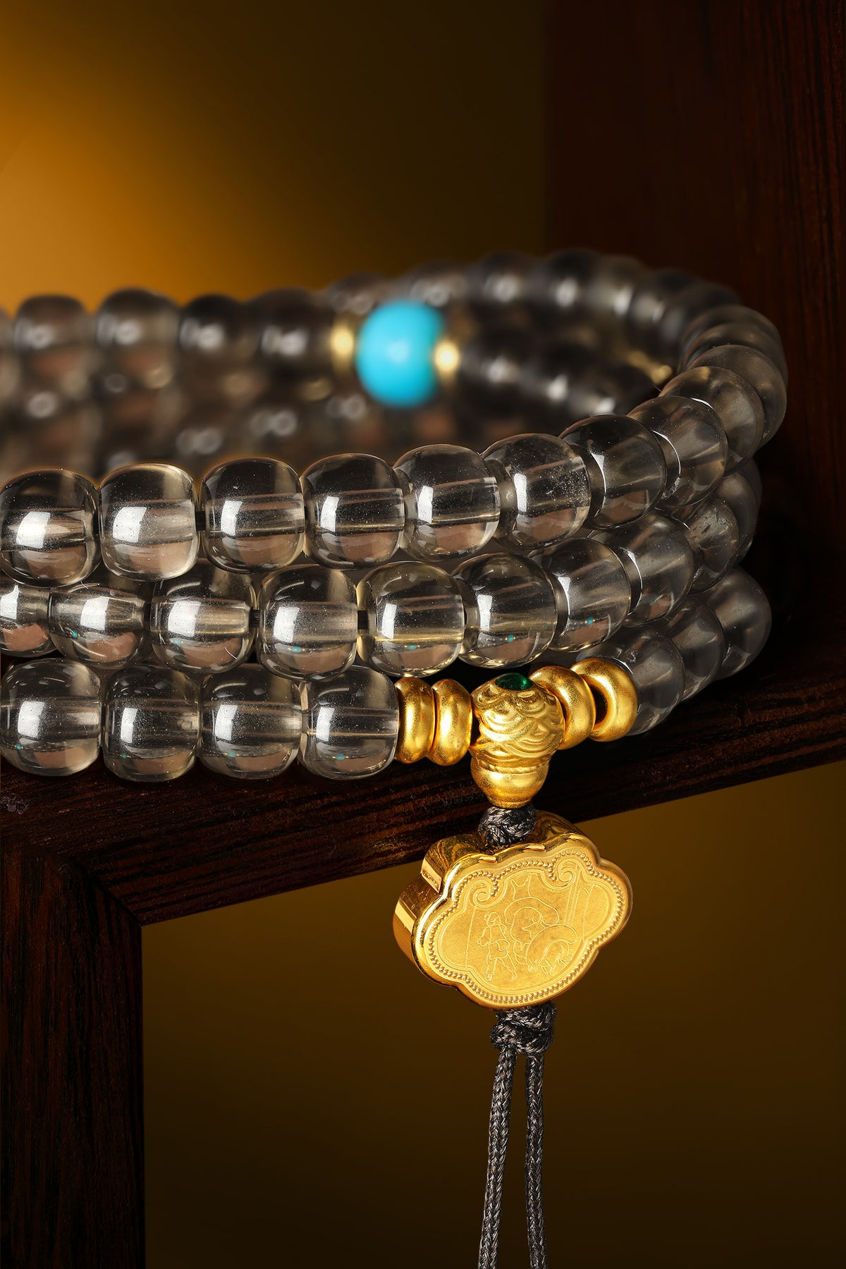 "Chinese Culture Collection - Dan Qing" 999 24K Gold Beaded Bracelet Crystal 6-6.5*4.8*5.3mm Diamond 0.0072ct Turquoise 0 Gourd 5.5-8.5g J1950051