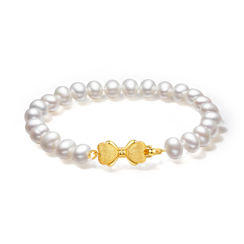 S925 Sterling Silver Chain Bracelet Pearl Bow 1.2-1.8g 17cm X0712946
