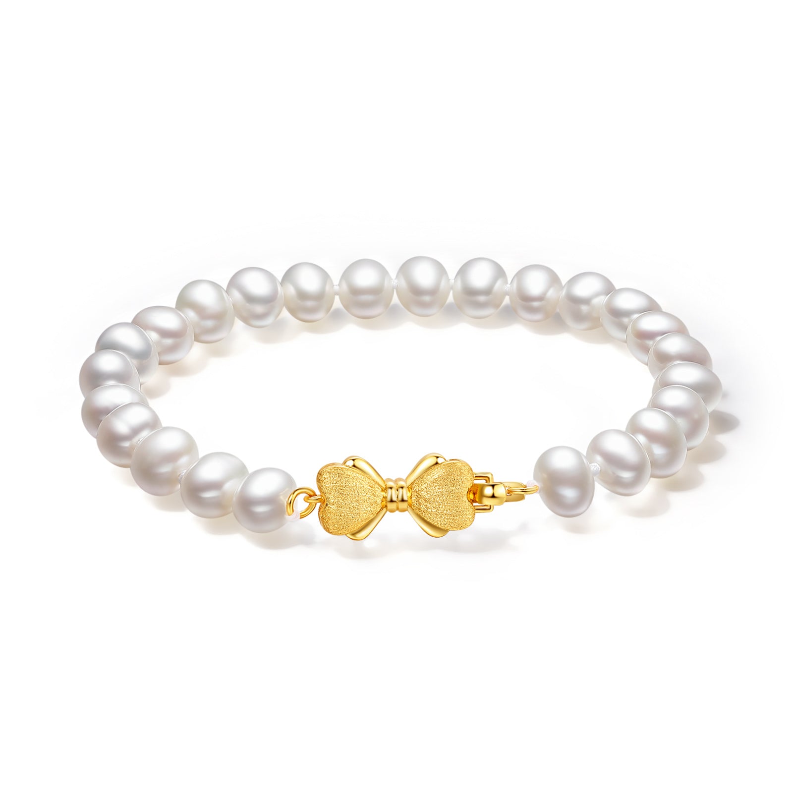 S925 Sterling Silver Chain Bracelet Pearl Bow 1.2-1.8g 17cm X0712946