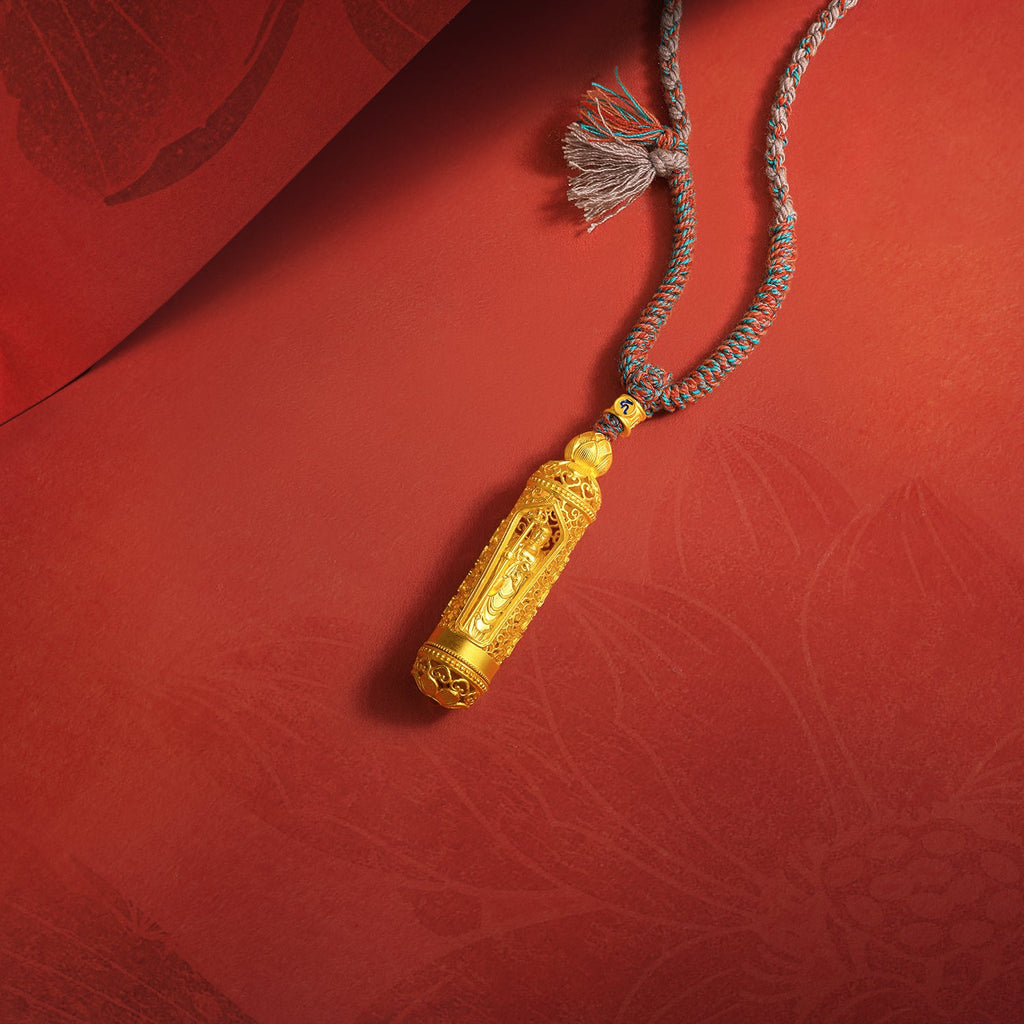 'Jiuhua Mountain' 999.9 24K Gold Pendant Necklace Vajra A0415248