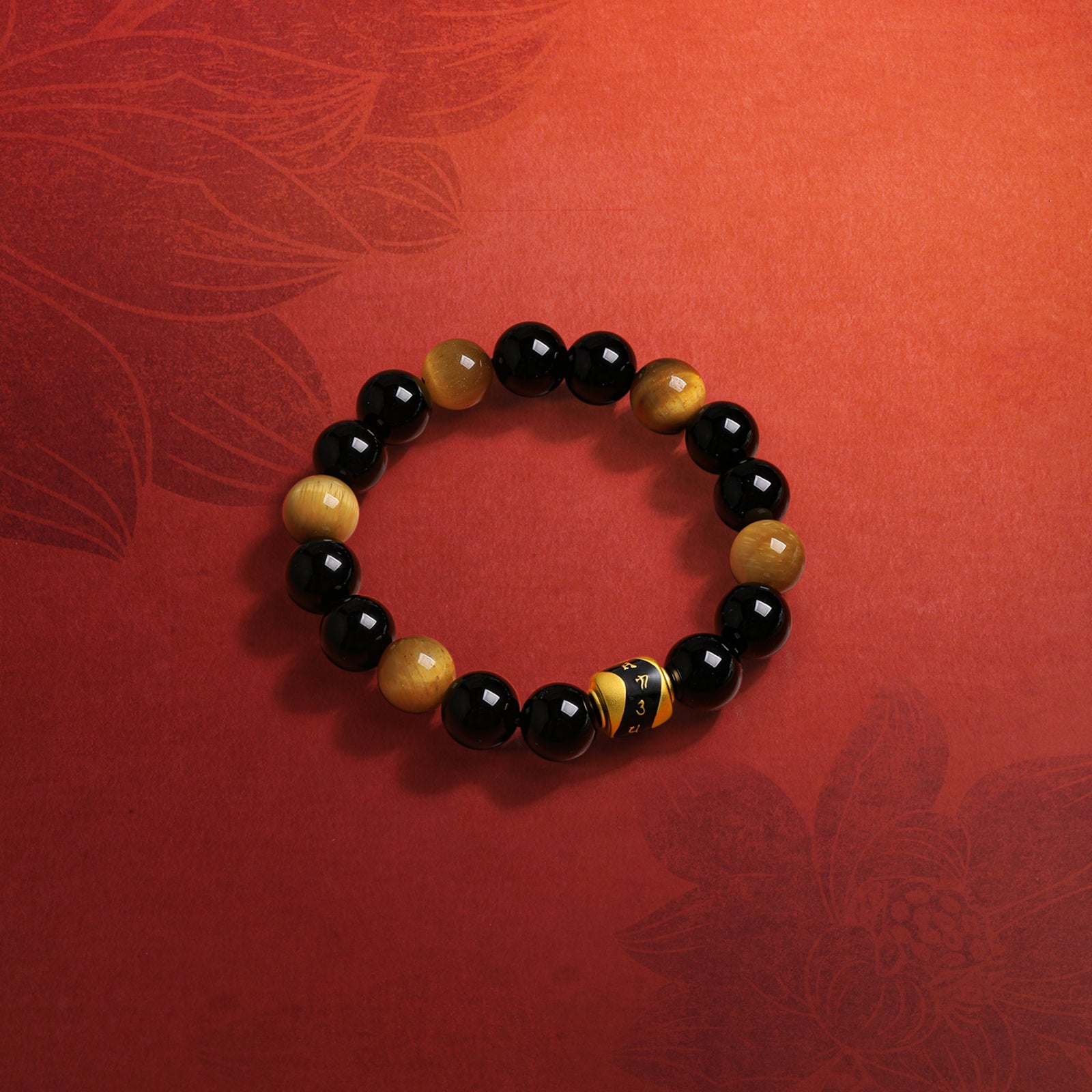 Jiuhua Mountain' 24K Gold Beaded Bracelet Agate Tiger's Eye Bead Buddhist Scripture A1915271