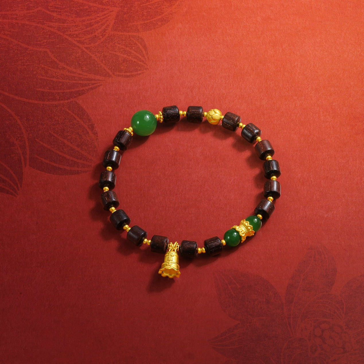 "Jiuhua Mountain" 24K Gold Beaded Bracelet Heitian Jade Sandalwood Ksitigarbha's Implements Y1915279