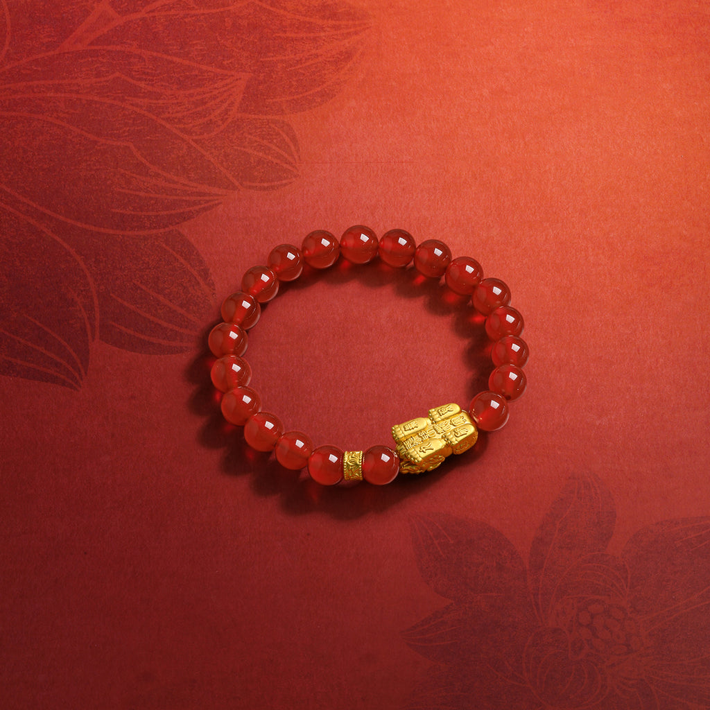 "Jiuhua Mountain" 24K Gold Beaded Bracelet Agate Ksitigarbha's Mount Diting A1915261