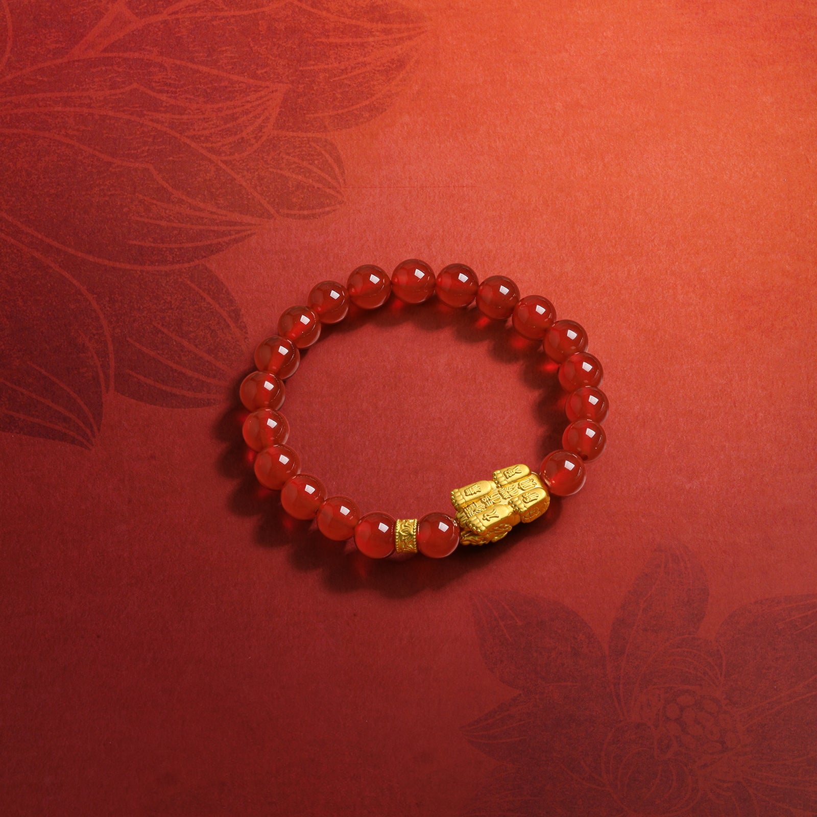 "Jiuhua Mountain" 24K Gold Beaded Bracelet Agate Ksitigarbha's Mount Diting A1915261