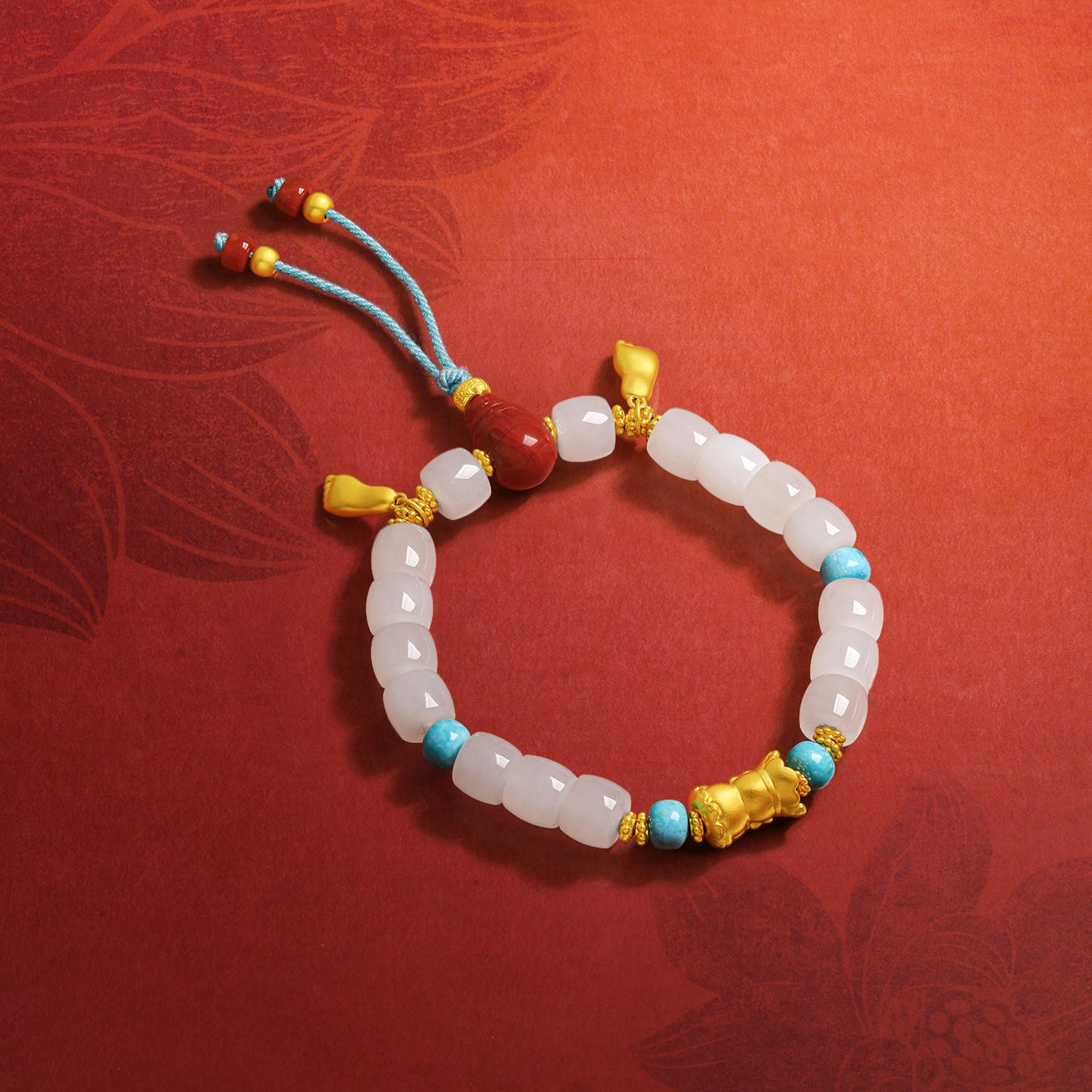 "Jiuhua Mountain" 24K Gold Beaded Bracelet Heitian Jade Turquoise Agate Ksitigarbha Bodhisattva Y1915284