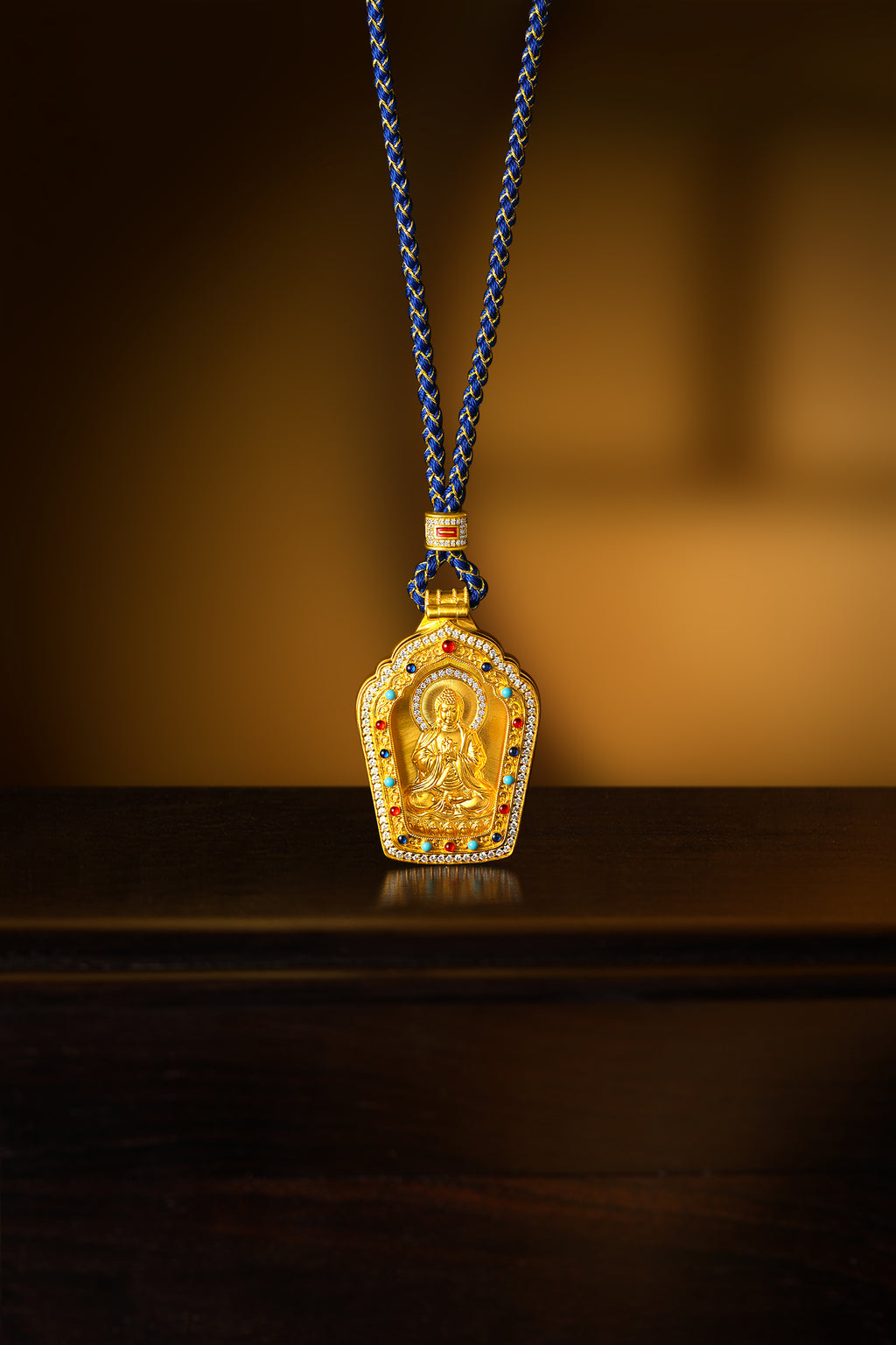 "Chinese Culture Collection - Dan Qing" 24K Gold Pendant Braided Rope Diamond 0.0032ct Crystal 16.6*25.6*0.7mm   Buddha 34.5-39.5g W0436616