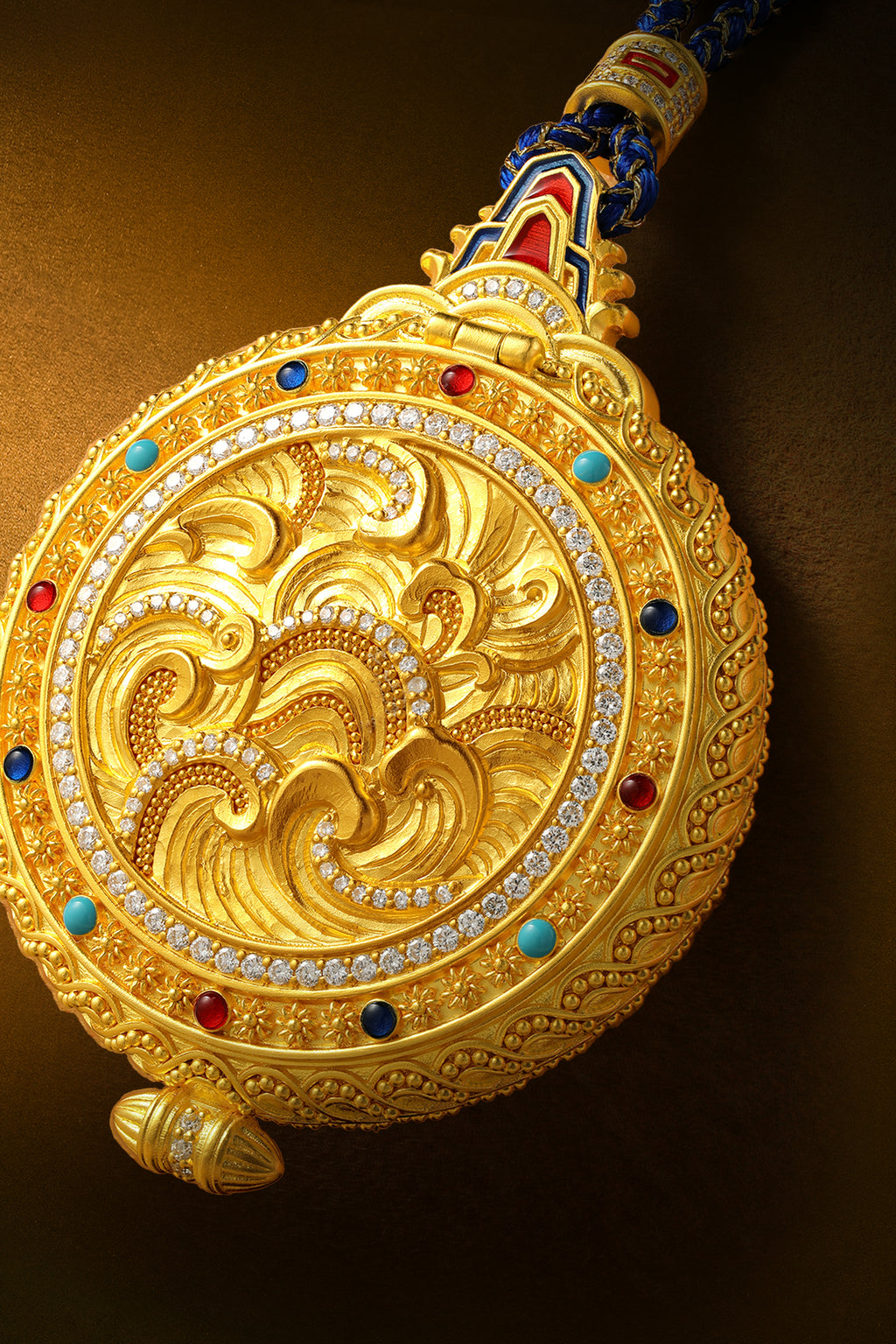 "Chinese Culture Collection - Dan Qing" 999 24K Gold String Pendant Necklace Diamond 0.0041ct 100-120g W0450070