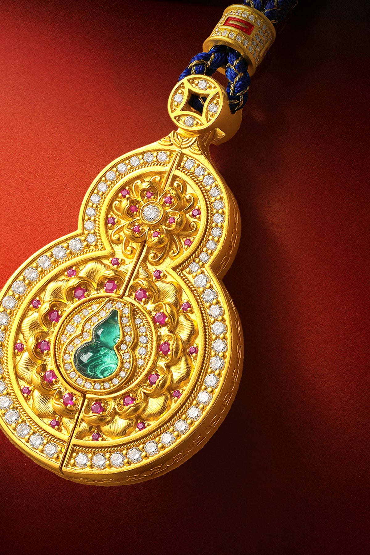 "Chinese Culture Collection - Dan Qing" 999 24K Gold  String Pendant Diamond 0.006ct Ruby 0.0081ct 40-46g W0450079