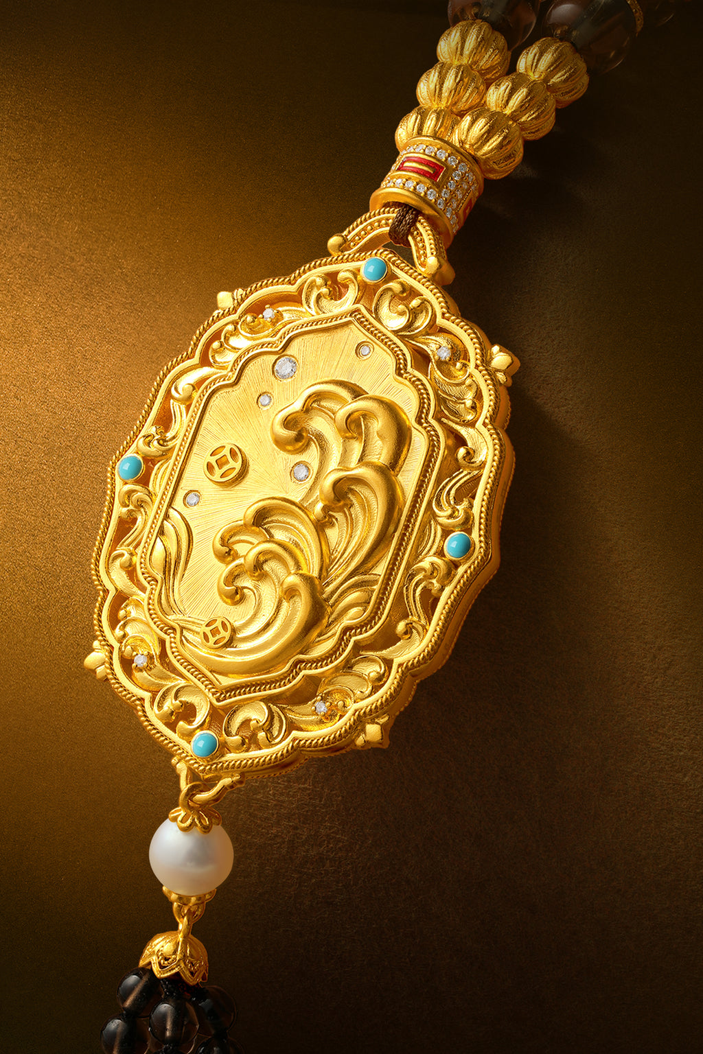 "Chinese Culture Collection - Dan Qing" 999 24K Gold Pendant Necklace Crystal 6-6.5*4.8-5.3mm Crystal 3-3.5mm Diamond 5.5-6mm 44-49g J0649942