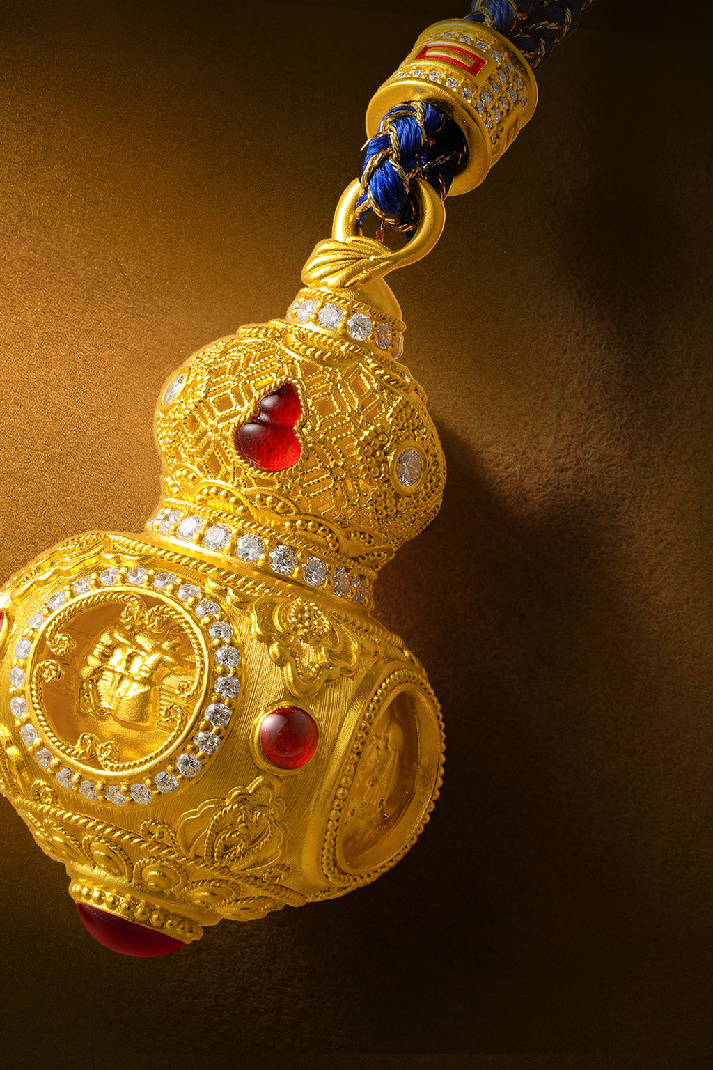 "Chinese Culture Collection - Dan Qing" 999 24K Gold  String Pendant Diamond 0.0045ct Gourd 31-36g W0450081