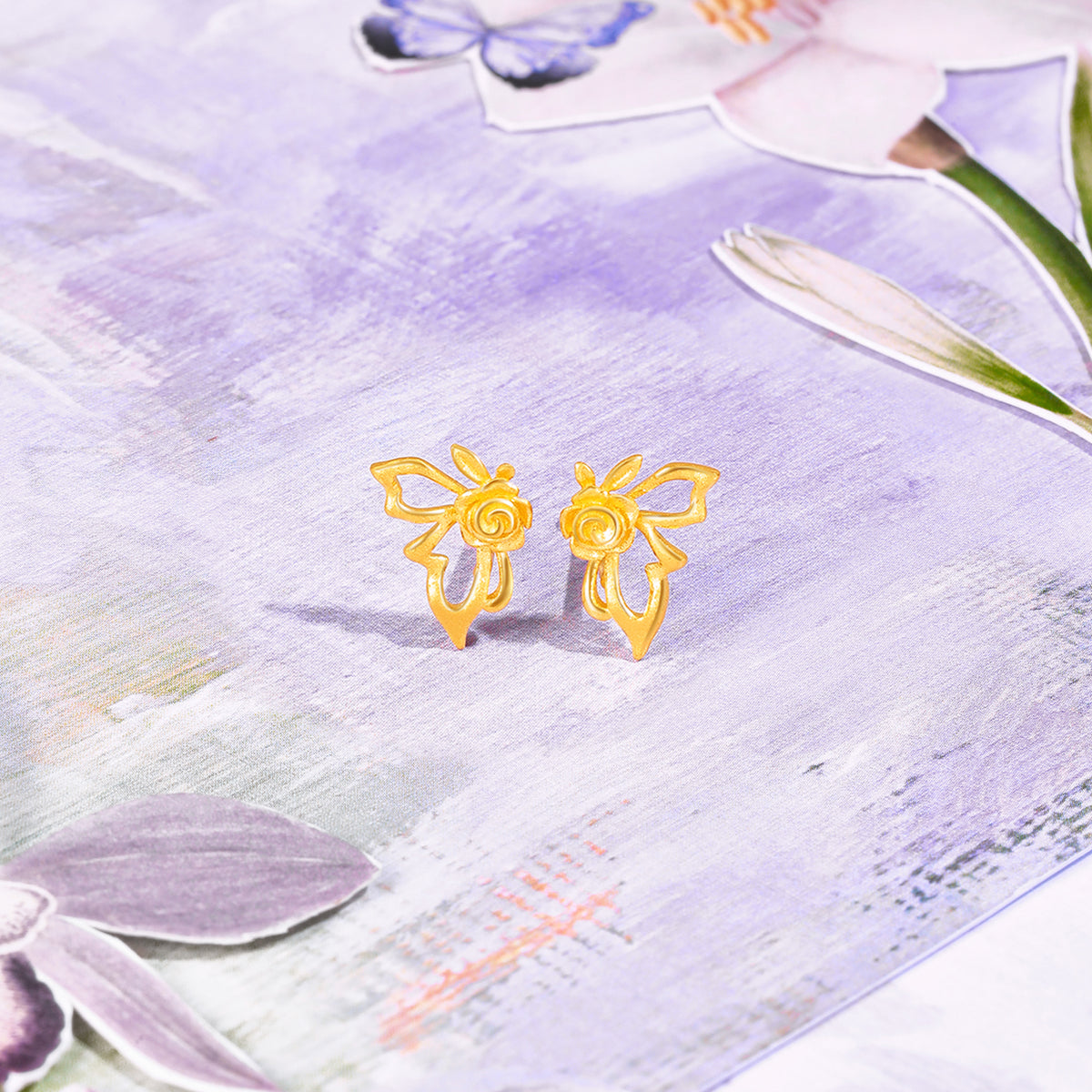 "Fantasy Forest" 999 24K Gold Earrings Butterfly 1.3-1.7g A0913906