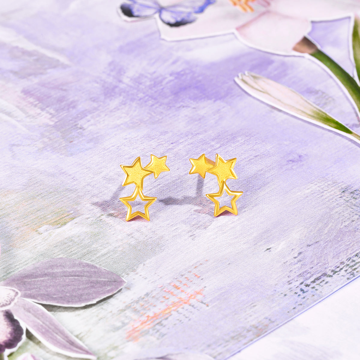 "Fantasy Forest" 999 24K Gold Earrings Star 1.3-1.6g A0913848