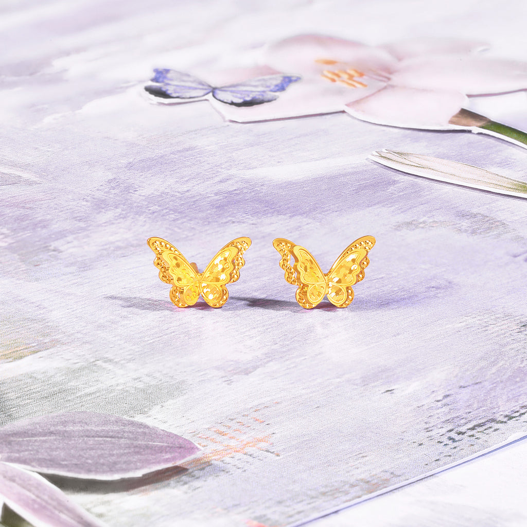 "Fantasy Forest" 24K Gold Earrings Butterfly 1.44-1.9g A0913808