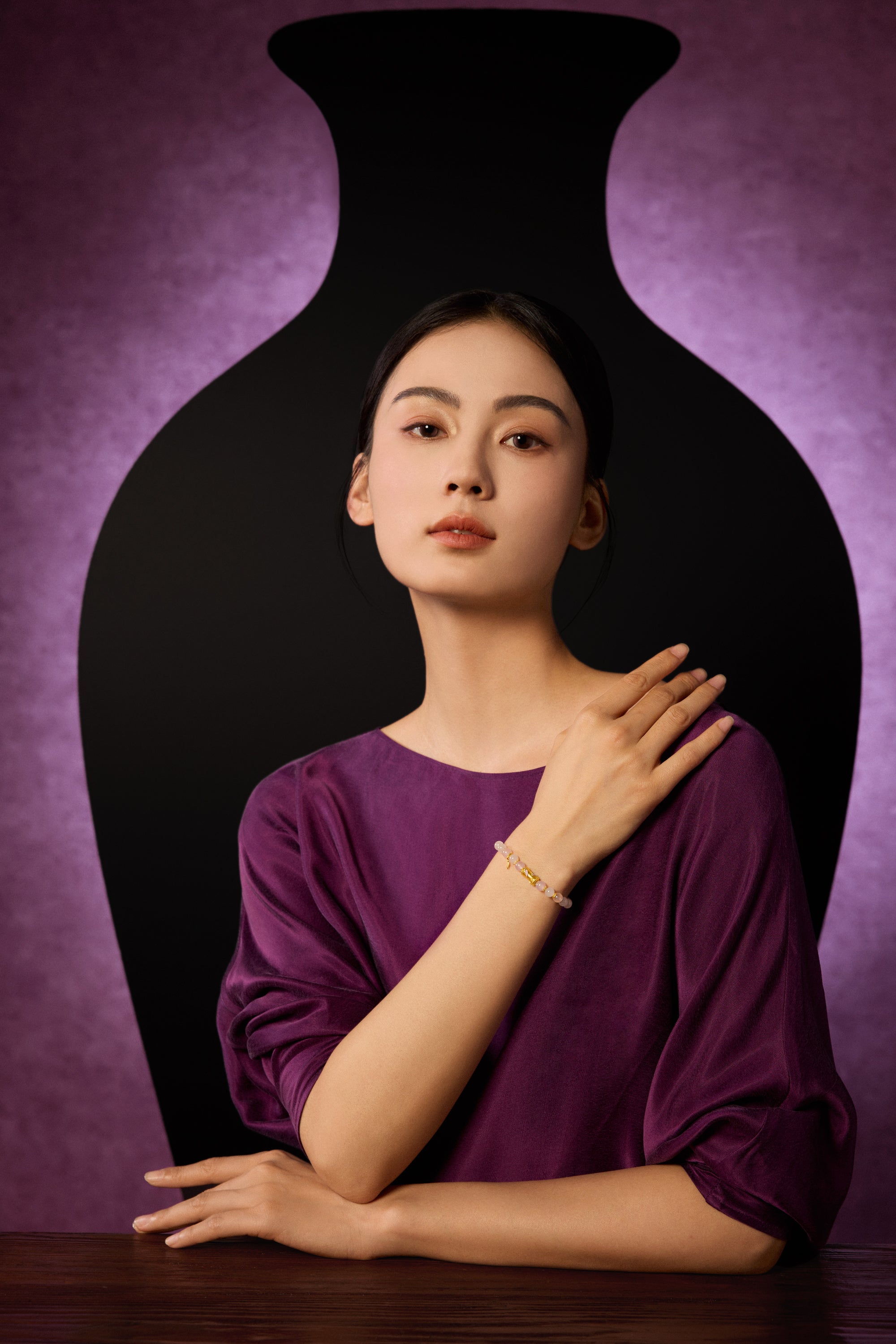 "Chinese Culture Collection - Dan Qing" 24K Gold Beaded Bracelet Hetian Jade 5.8-6.3mm Diamond 0.0015ct Chalcedony Bamboo 2.3-4g Y1940423