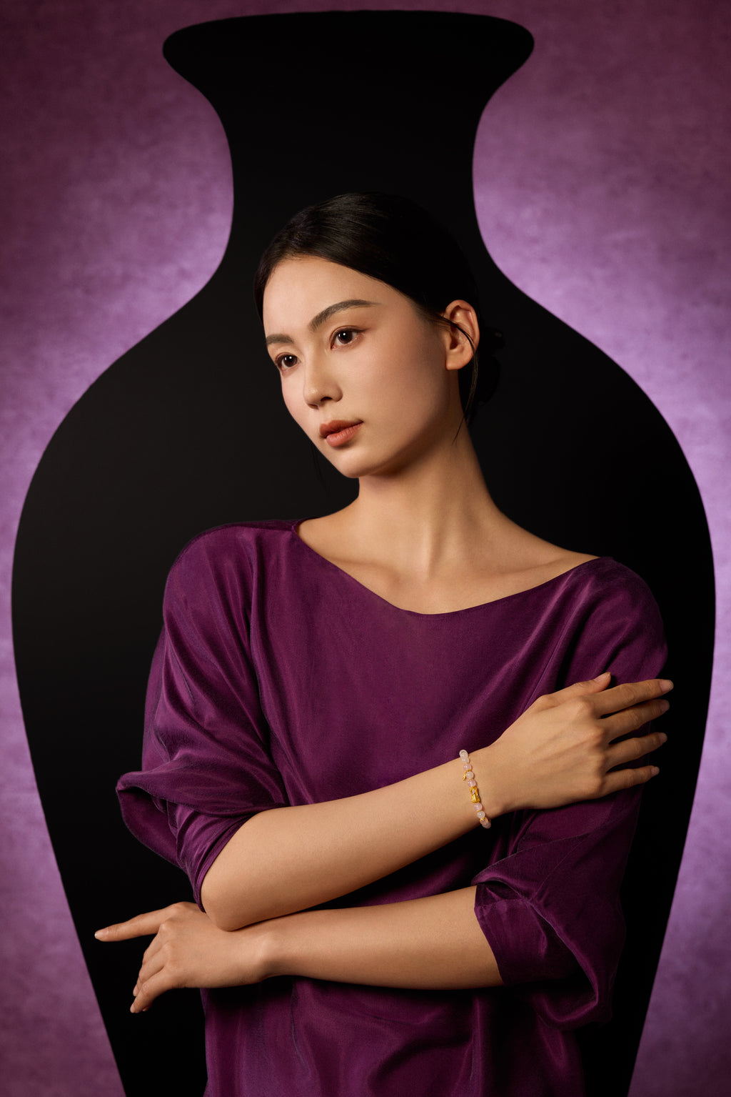 "Chinese Culture Collection - Dan Qing" 24K Gold Beaded Bracelet Hetian Jade 5.8-6.3mm Diamond 0.0015ct Chalcedony Bamboo 2.3-4g Y1940423