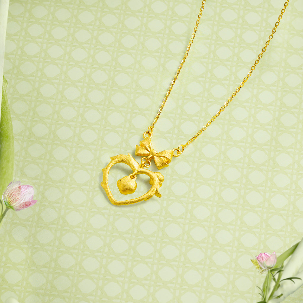 "Annie's Garden" 999 24K Gold Pendant Necklace Heart 5-5.4g A0613067