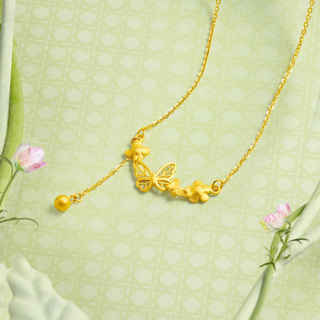 "Annie's Garden" 999 24K Gold Pendant Necklace Butterfly 3.7-4.2g A0613053