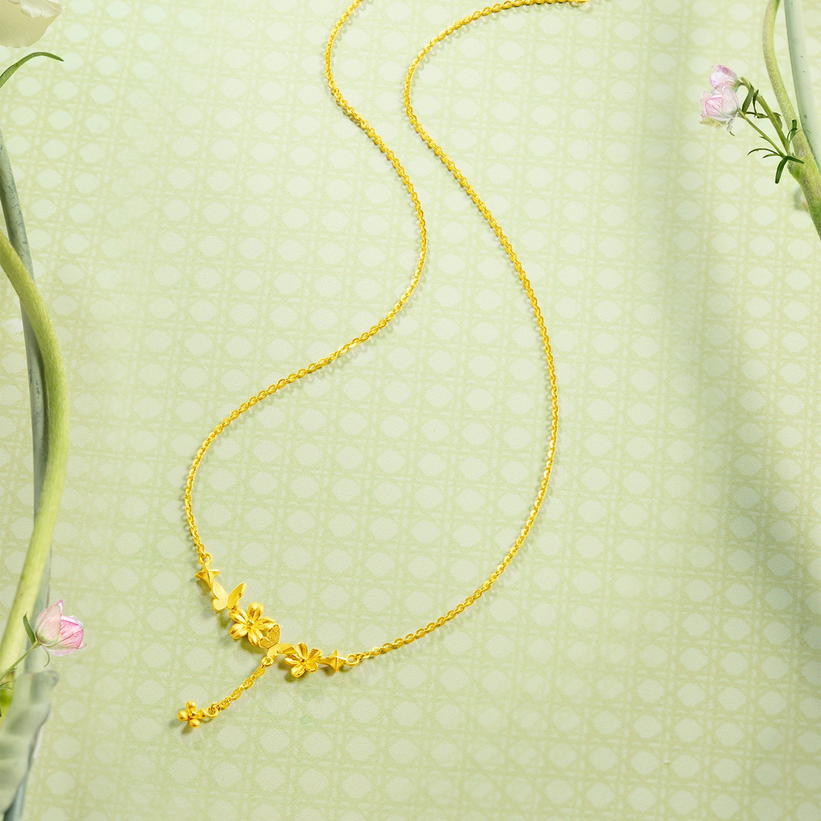 "Annie's Garden" 999 24K Gold Pendant Necklace Flower 4.3-4.9g A0613064