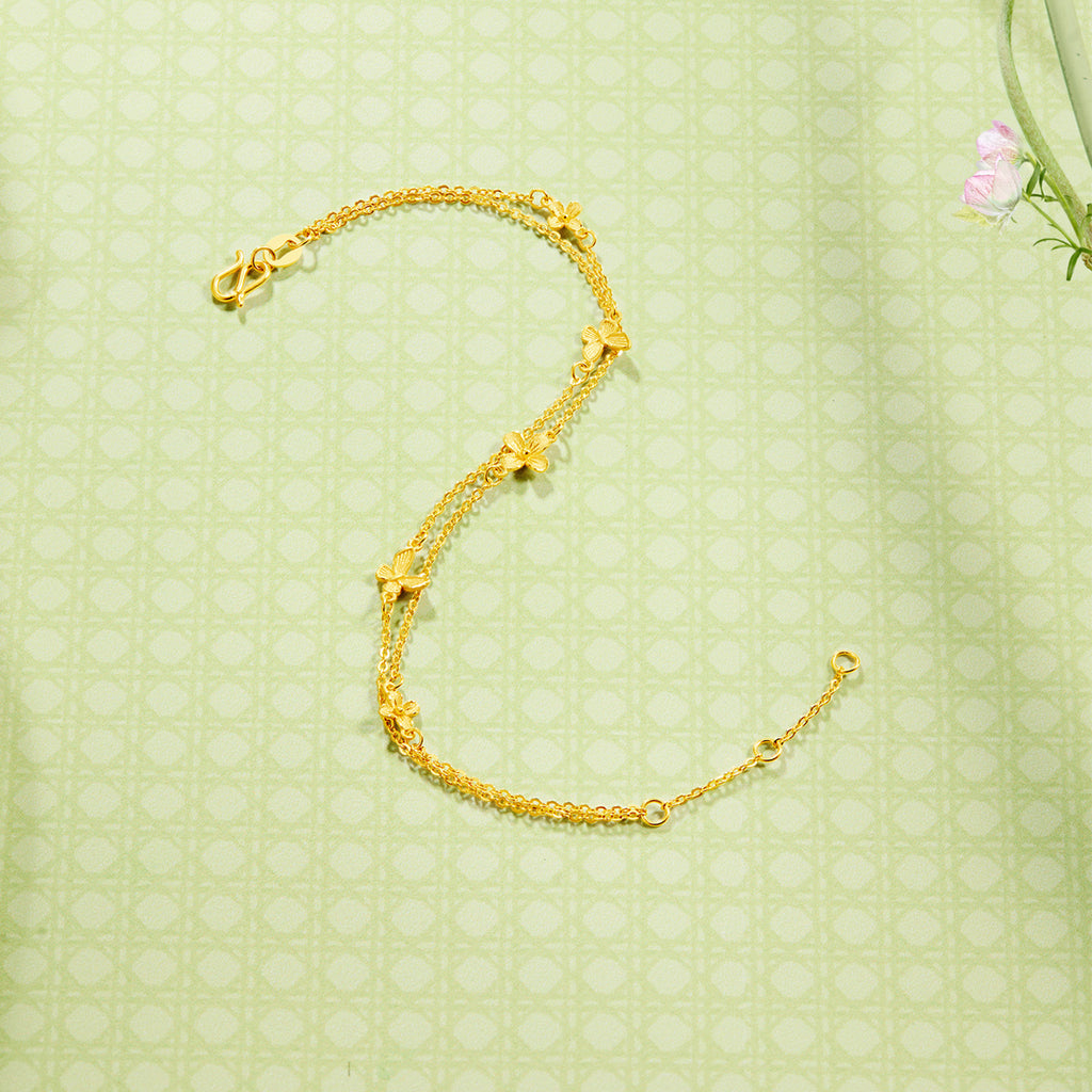 "Annie's Garden" 999 24K Gold Chain Bracelet Flower 2.6-2.9g A0713018