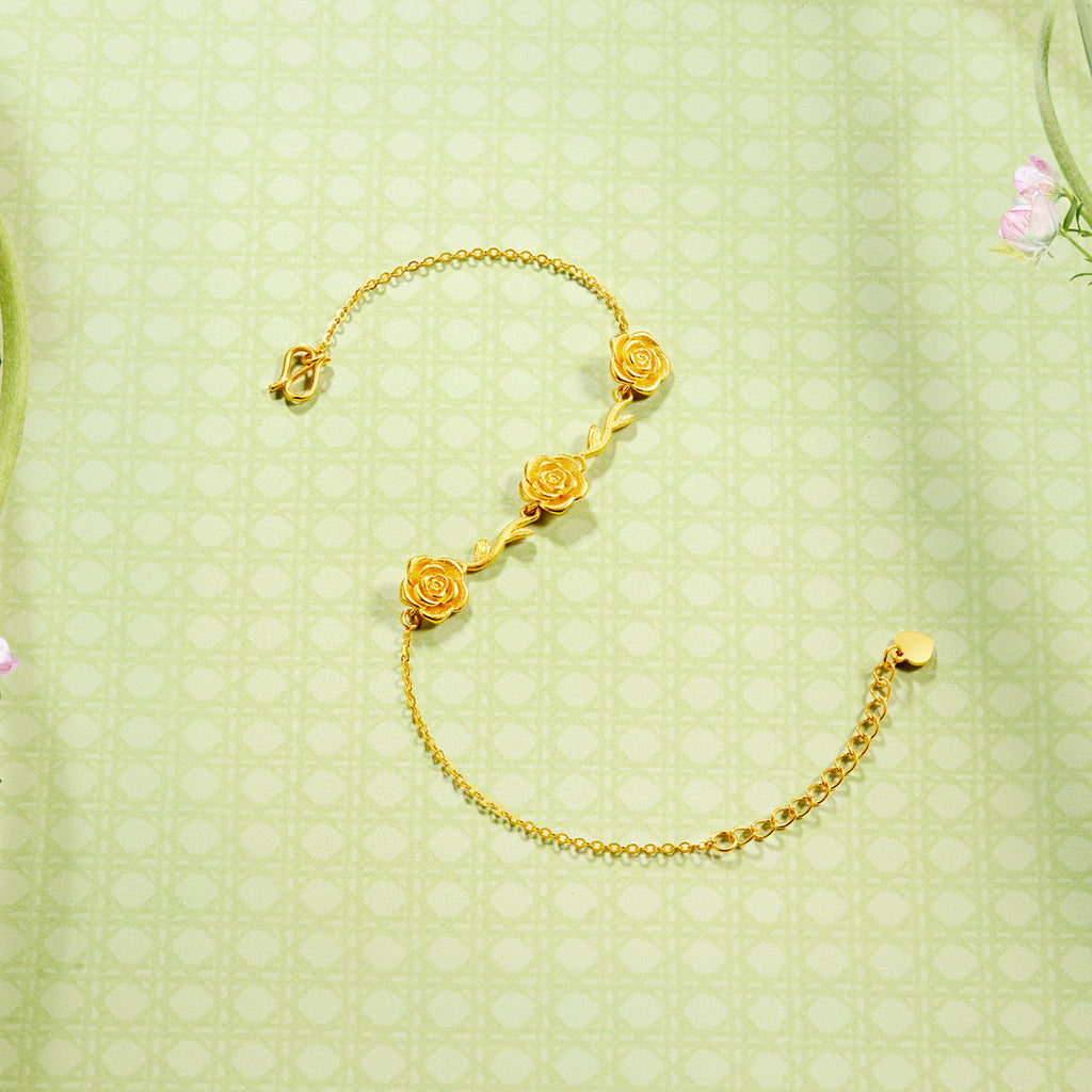 "Annie's Garden" 24K Gold Chain Bracelet Flower 3.5-4g A0713012