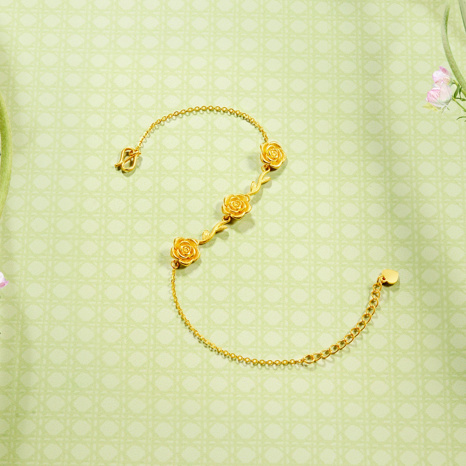 "Annie's Garden" 24K Gold Chain Bracelet Flower 3.5-4g A0713012