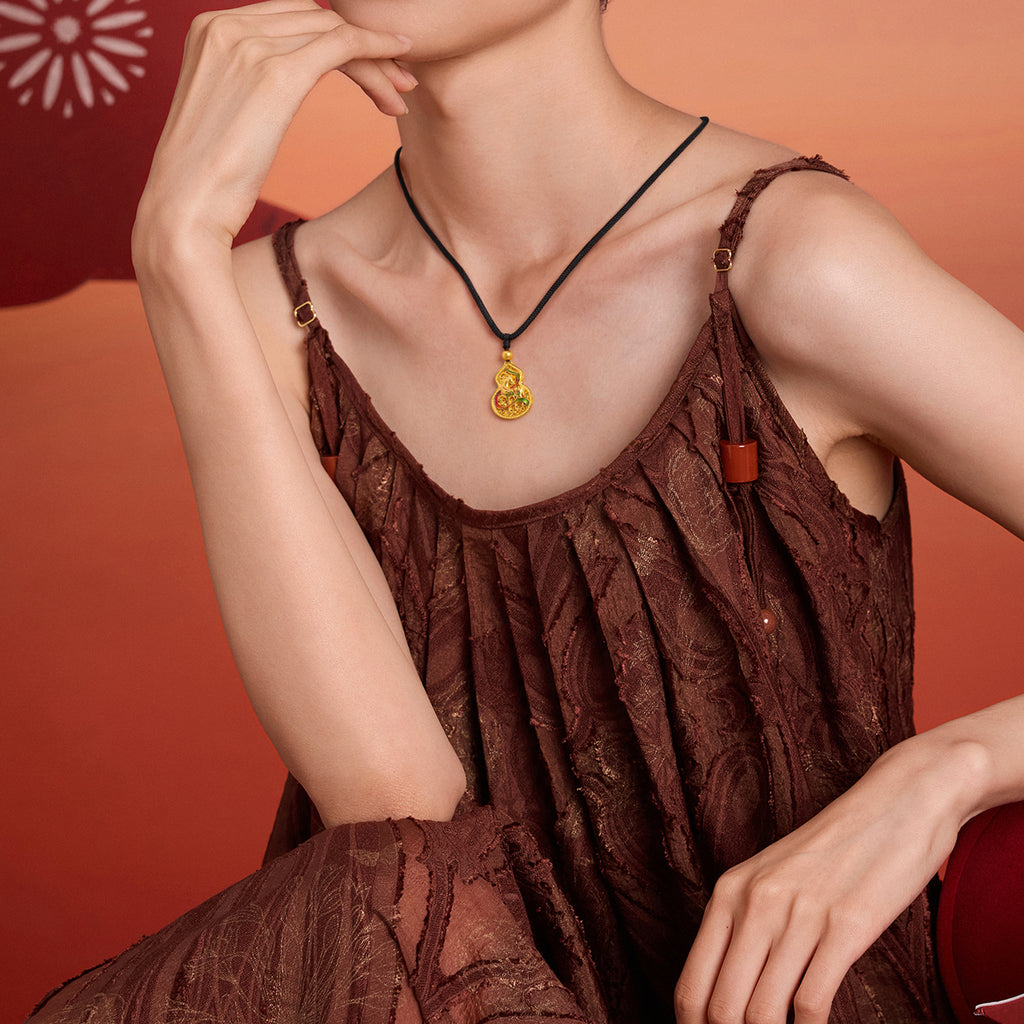 'Year of the Horse' 999.9 24K Gold Pendant Necklace Horse Gourd 5.8-6.15g 65cm-75cm A0421060