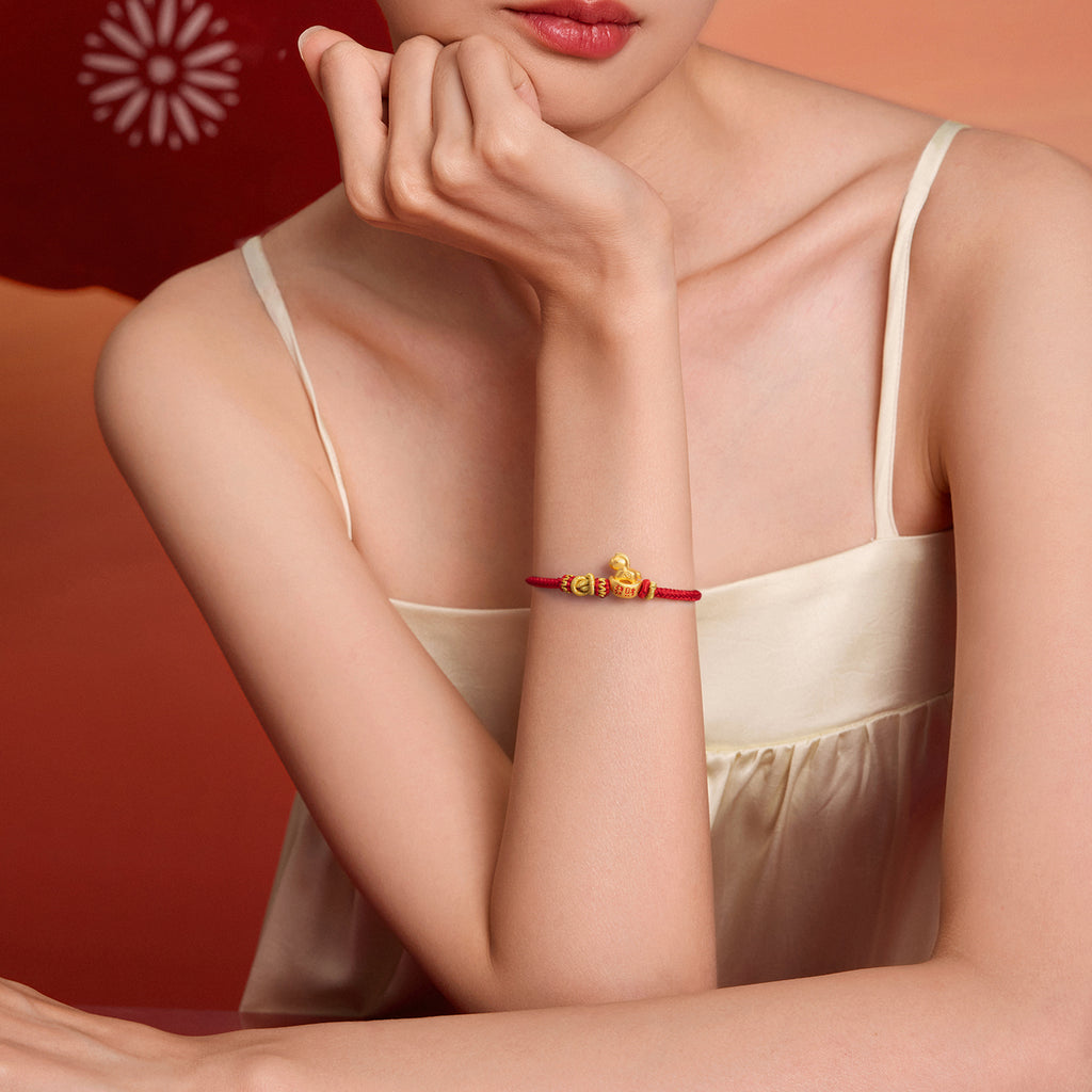 'Year of the Horse'  24K Gold String Bracelet Horse Yuanbao 0.65-0.85g 16cm-22cm A1715952