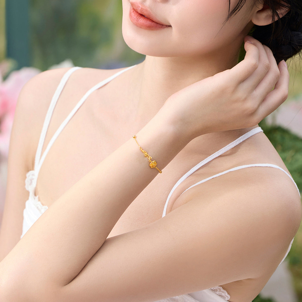“Dream in the Garden” 999 24K Gold Chain Bracelet Flower 3.34-3.84g A0714951